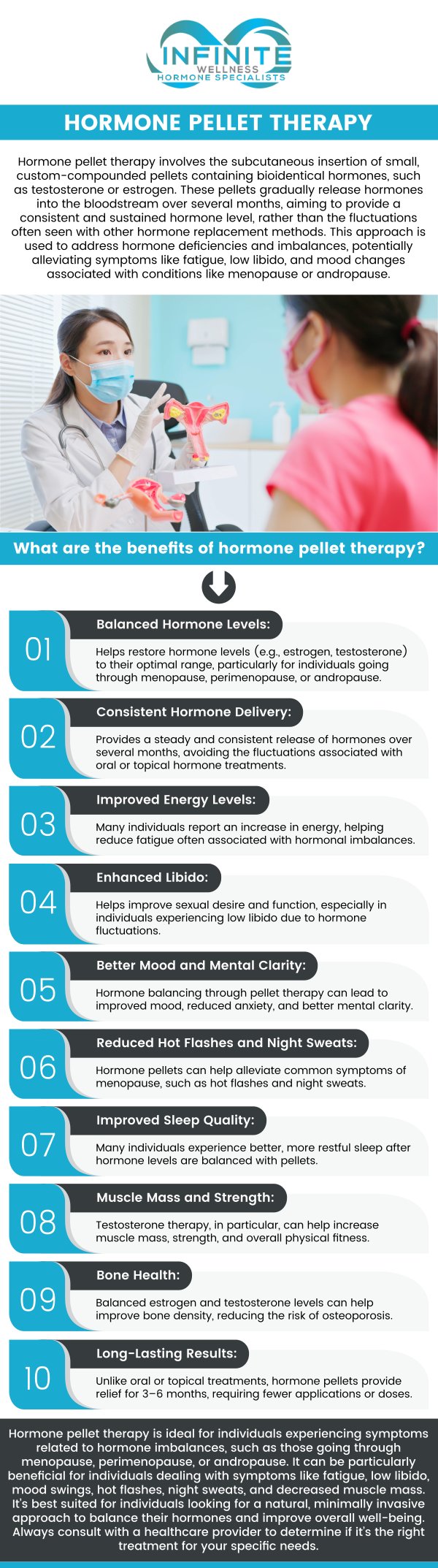 Hormone Pellet Therapy uses plant-based hormones to naturally replicate the body’s normal hormone levels. These pellets provide consistent and balanced hormone delivery for optimal results. Hormone Pellet Therapy offers numerous benefits and is an effective treatment for low or imbalanced hormones. Dr. Vanessa Mack (Dean), a board-certified doctor at Infinite Wellness Hormone Specialists, provides comprehensive and specialized care. For more information, contact us today or schedule an appointment online. We are conveniently located at 7373 N Scottsdale Road, Suite C140, Scottsdale, AZ 85253. Hormone Pellet Therapy uses plant-based hormones to naturally replicate the body’s normal hormone levels. These pellets provide consistent and balanced hormone delivery for optimal results. Hormone Pellet Therapy offers numerous benefits and is an effective treatment for low or imbalanced hormones. Dr. Vanessa Mack (Dean), a board-certified doctor at Infinite Wellness Hormone Specialists, provides comprehensive and specialized care. For more information, contact us today or schedule an appointment online. We are conveniently located at 7373 N Scottsdale Road, Suite C140, Scottsdale, AZ 85253.